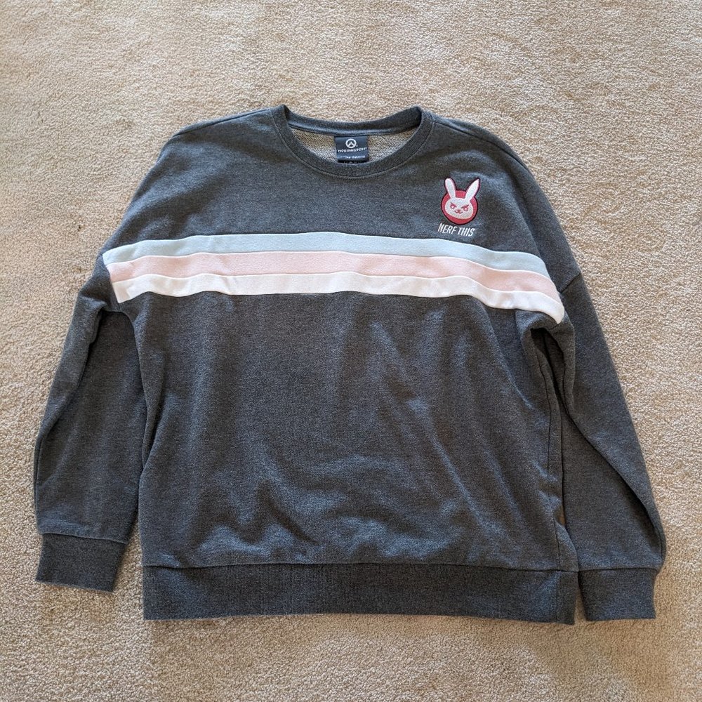 Our Universe Grey Pink White and Blue D.Va Striped Tee Size S